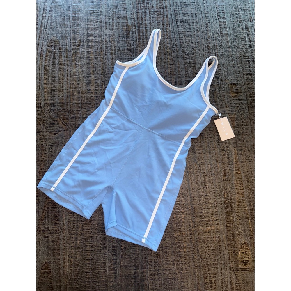 WILO Short Rib Romper | Size Large | NWT | Powder Blue | Built-In Bra - Picture 1 of 6